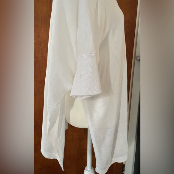 Women’s White Open Front Cardigan Cuffed 1/2 Sleeve And Each Slits On Side - Picture 4 of 7